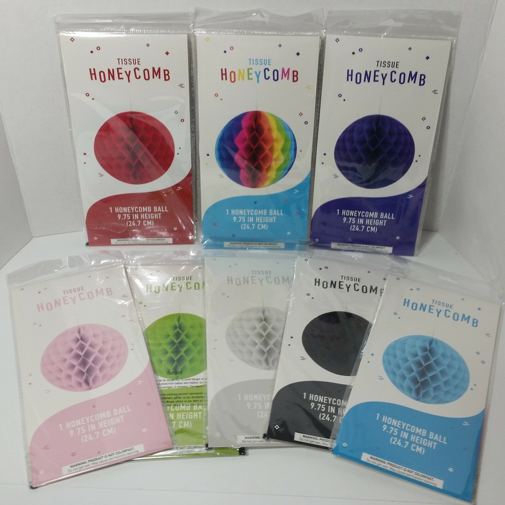 9.75 inch HoneyComb Tissue Ball Lantern Pom Poms Wedding Birthday Party Set of 3