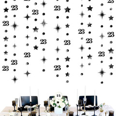Black 23Th Birthday Decorations Number 23 Circle Dot Star Garland Streamer Banne