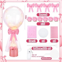 4 Set Pink Bow Balloons Baby Shower Table Centerpiece Decor Coquette Pink Bow…