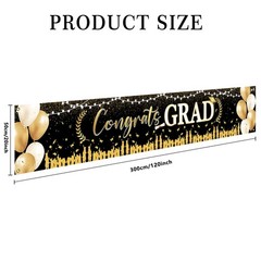 Large Black Gold Grad Class of 2026 Congrats Grad Banner 118×20 Inches