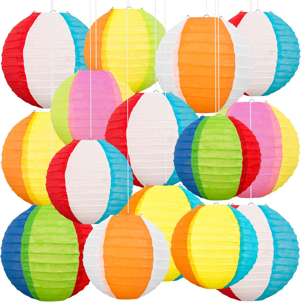 ‎ 15PCS Pool Party Decorations Beach Ball Paper Lanterns – Summer Luau Hawaiian