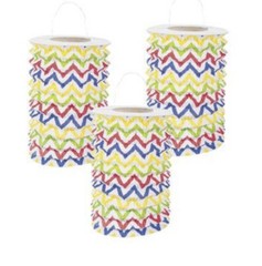 Set Of 6 Chevron Pattern Bright Paper Lanterns – Party Decorations Rainbow