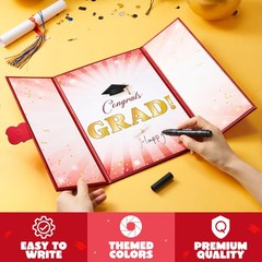 2026 Graduation Guestbook Alternative(Red & Gold), 12″ Class of 2026 Grad Card..