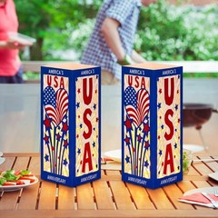 6 Pcs 250th Anniversary Table Centerpieces Boxes with USA Cutouts LED Light U…