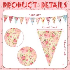 5 Pieces Vintage Bright Floral Paper Garland Chic Tea Party Garland Wildflowe…