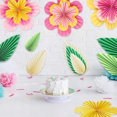 Flower Party Decorations Pink Yellow Hanging Paper Fans Wall Floral Backdrop