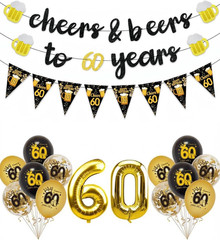 60Th Birthday Decorations for Men, 3 Pre Strung Cheers to 60 Years Banner with G