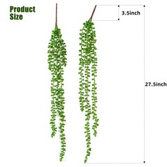 HARSOML 3PCS Artificial Succulents Hanging 27.5 x 5 x 5 inches, Green
