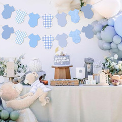 Blue Baby Shower Banner Garland – Gingham «It’s a Boy» Decorations