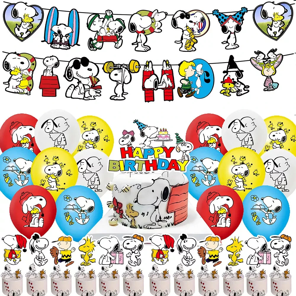 Peanuts Snoopy Birthday Party Set Balloons (16) Banner Cake & Cupcake Toppers 12