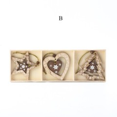 6X Christmas Tree Hanging Pendant Hollowed Wood Crafts Festive Xmas Decoration