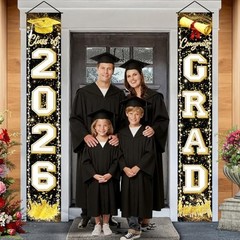 Black Gold Graduation Decorations Class of 2026 Congrats GRAD Porch Sign Banner