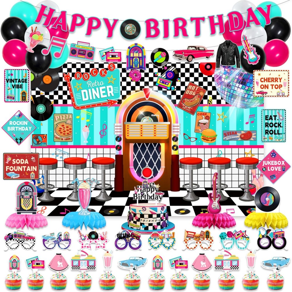 50s Retro Diner Birthday Party Decorations, 1950s Sock Hop Party Decoration D…