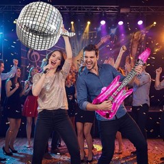 2 Pcs Lightweight Inflatable Disco Ball & Guitar – Perfect for Retro Events