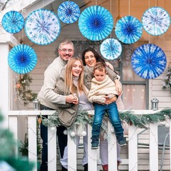 9PCS Winter Snowflake Paper Fans Blue White Hanging Decorations Xmas Party