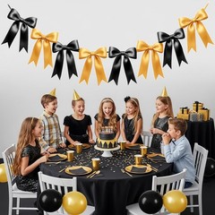 2 Strings of 16PCS Black&Gold Bow Garlands Banner Decoration,Pre-Strung Satin…