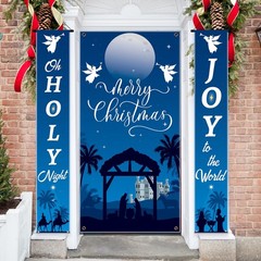 3 Pcs Lighted Christmas Nativity Porch Sign Holy Night Christmas Hanging Bann…