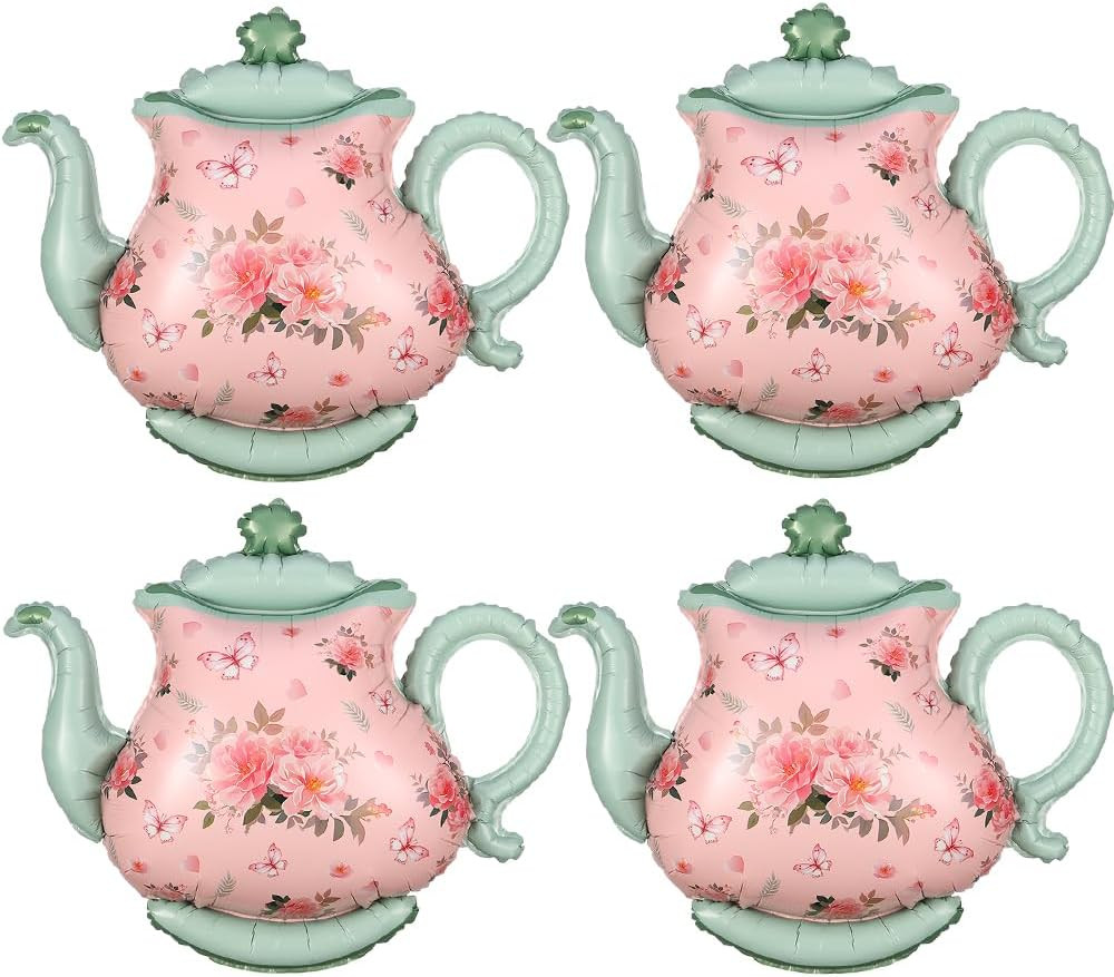 Teapot Balloon 4 Pieces 22inch Pink Green Teapot Mylar Foil Mylar Balloons for L