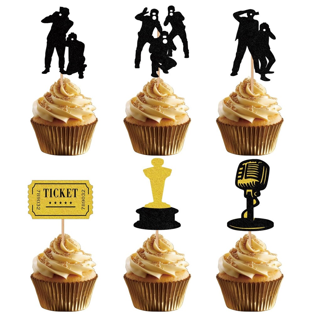 24pcs Paparazzi Party Decorations Red Carpet Cupcake Toppers Movie Theme Deco…