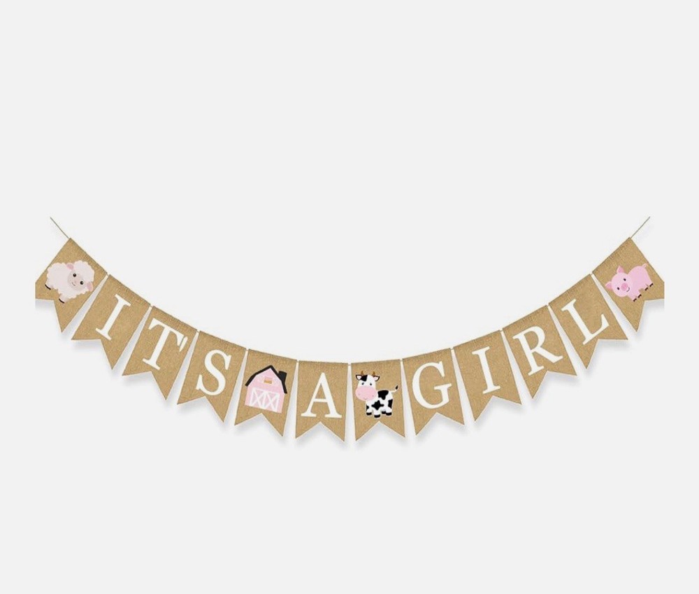 It’s A Girl Farm Baby Shower Decoration Party Banner Farmhouse Burlap Barnyard
