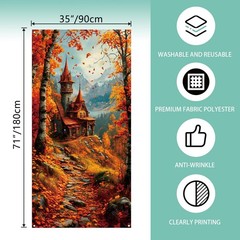 Fall Banner Door Cover,Leaves Castle Decor Thanksgiving Orange