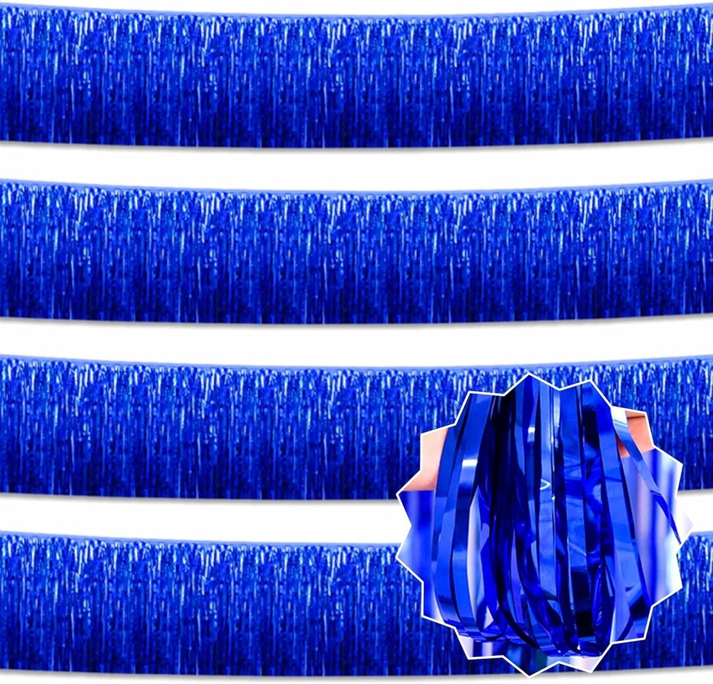 4 Pack 10 Ft Blue Foil Fringe Garland Metallic Streamers Tinsel Banner Wall