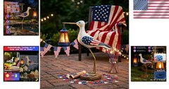 Patriotic Seagull Statue with Solar Lantern