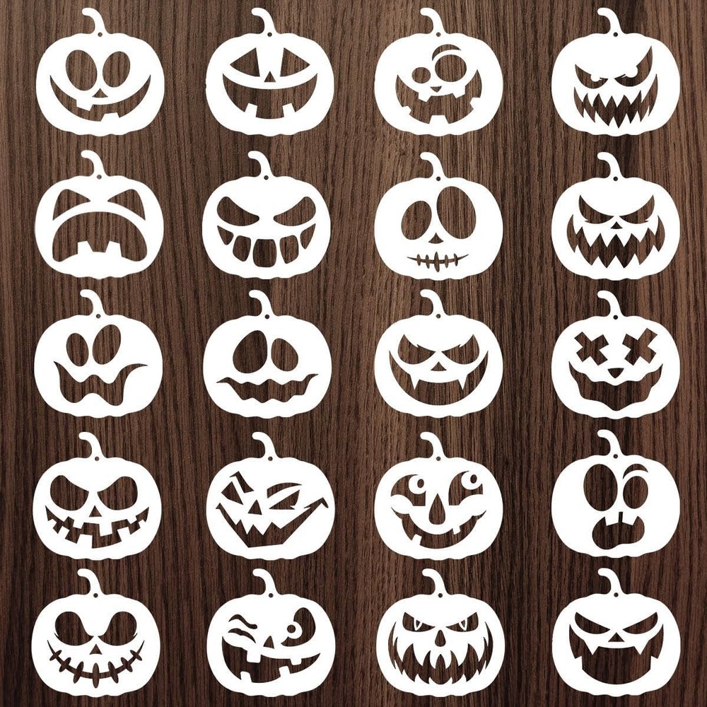 Halloween Pumpkins Face Stencils, 20pcs Pumpkin Face Stencils for Carving Pai…