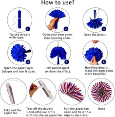 Patriotic Party Decorations 26pcs Hanging Swirls Paper Fans Pom Poms Star Banner