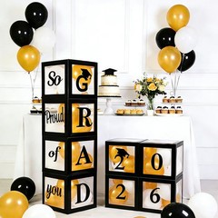 Graduation Decorations 2026 Set of 4 Boxes with 11 inches, Black, Gold, White