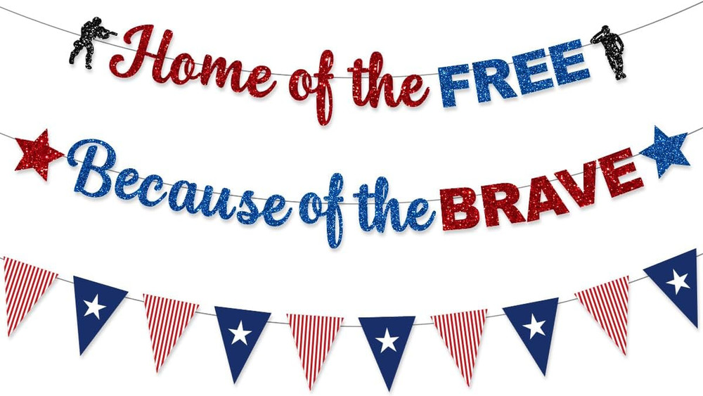Pre-Strung Memorial Day Decorations Banner Thank You Veterans Days Glitter Blue