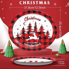 50 Piece Oval Winter Wonderland Christmas Dinner Disposable Paper Plate Platters