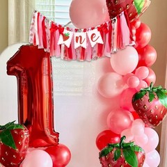 Strawberry One High Chair Banner – Strawberry 1st Birthday Party Decoration B…
