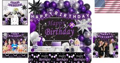 Elegant 70-Piece Black & Purple Birthday Decorations with Balloon Arch Kit