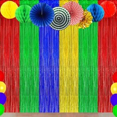 Blue Red Green Yellow Party Decorations, Blue Red Green Yellow Foil Fringe Ba…