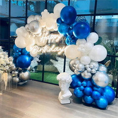 136Pcs Blue White Silver Balloon Garland Kit – 18/12/10/5 Inch Royal Blue, Silve