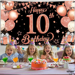 Katchon Extra Large Rose Gold 10th Birthday Banner – 72×44 Inches