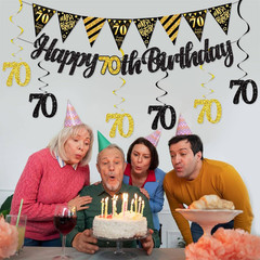 70Th Birthday Decoration for Men Women Happy 70Th Birthday Banner Hanging Swirls