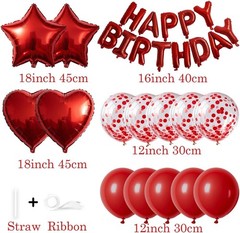 27 Pcs Red Birthday Decorations, 3D Foil Red Happy Birthday Balloon Banner, P…