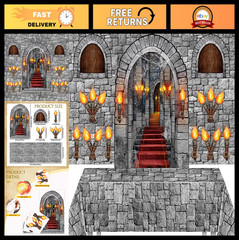 Medieval Knight Party Decorations Set – 13 Pcs with Tablecloths, Castle Door & S
