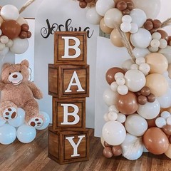Baby Shower Boxes for Birthday Decorations – 4 Wood Grain Brown BABY Balloon …