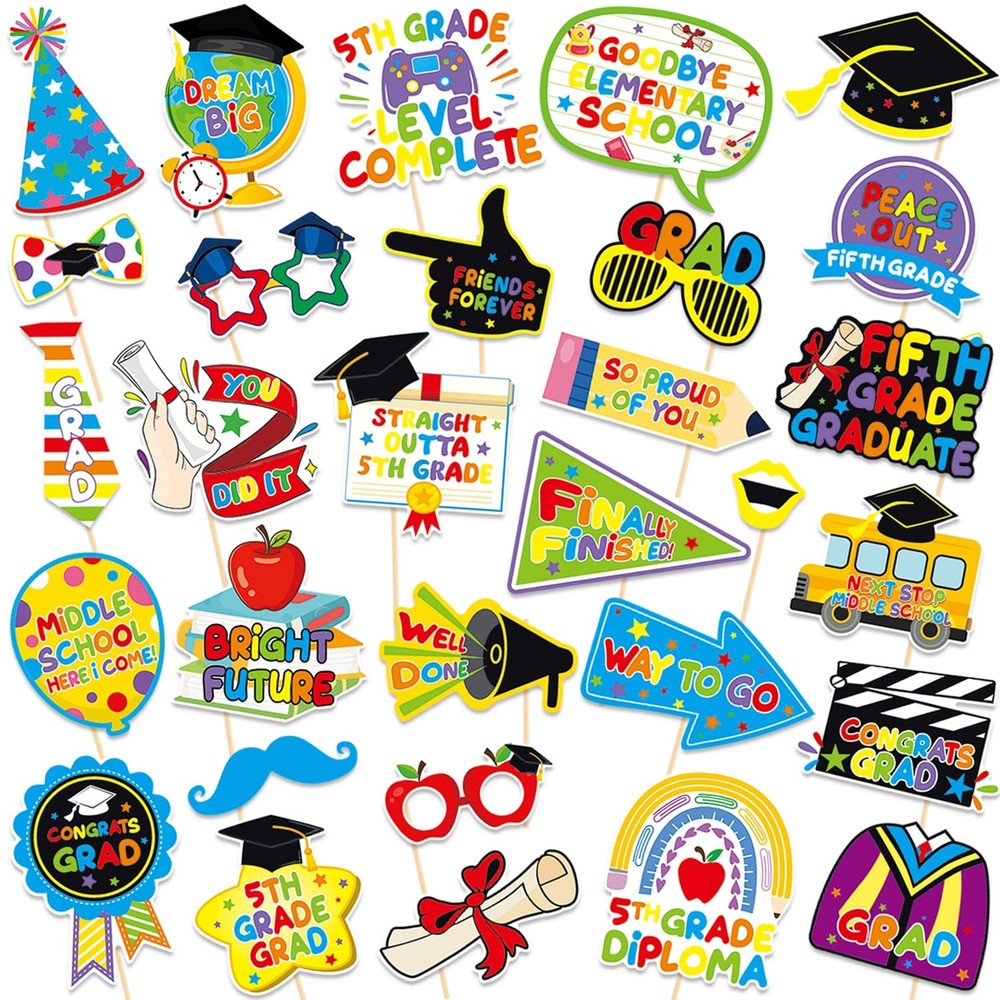 Colorful 5th Grade Graduate Photo Booth Props Graduation Party Decor 30 PCS