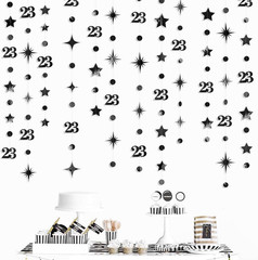 Black 23Th Birthday Decorations Number 23 Circle Dot Star Garland Streamer Banne