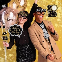 30 Pcs New Years Eve Photo Booth Props 2026 Party Supplies Selfie Decoration Kit