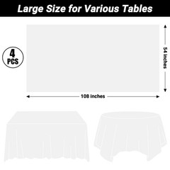 4 Packs White Plastic Tablecloth, Sturdy Disposable Table Cloth, 54 X 108 Inc…