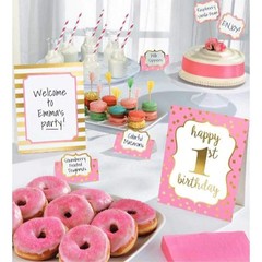 1st Birthday Buffet Decorating Kit Party Decorations Pink Gold 12 Piece Set New