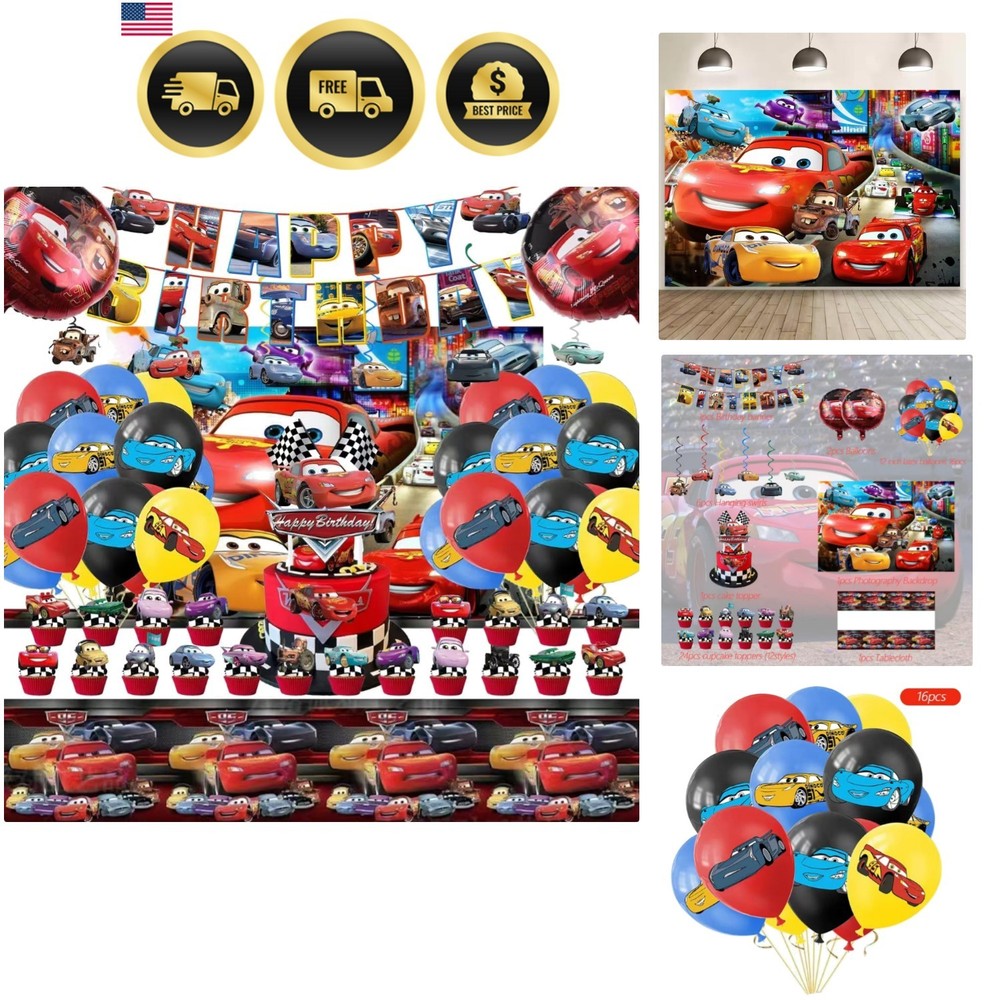 Complete 52-Piece Cars Birthday Decoration Set: Banners, Backdrop & Balloons