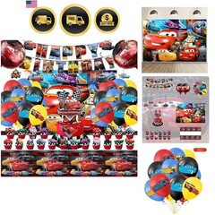 Complete 52-Piece Cars Birthday Decoration Set: Banners, Backdrop & Balloons