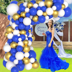 Royal Blue and Gold Balloons Garland Arch Kit, 142PCS Dark Blue White Metallic G