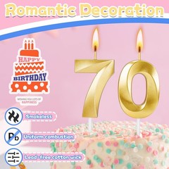 70th Birthday Candles for Cake,Gold Number Happy Gold